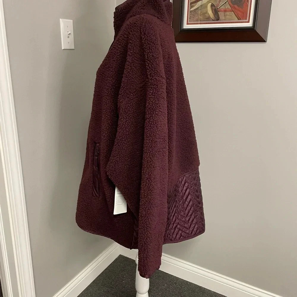 Athleta Womens Maroon Cozy Sherpa Snap Sweatshirt NWT 2X Teddy pullover - Picture 2 of 7